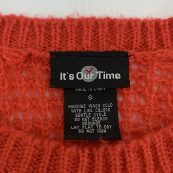 Crochet Knit Sweater Women S Orange Red Pullover Soft Fluffy Bright Colorful Y2K - Picture 3 of 7